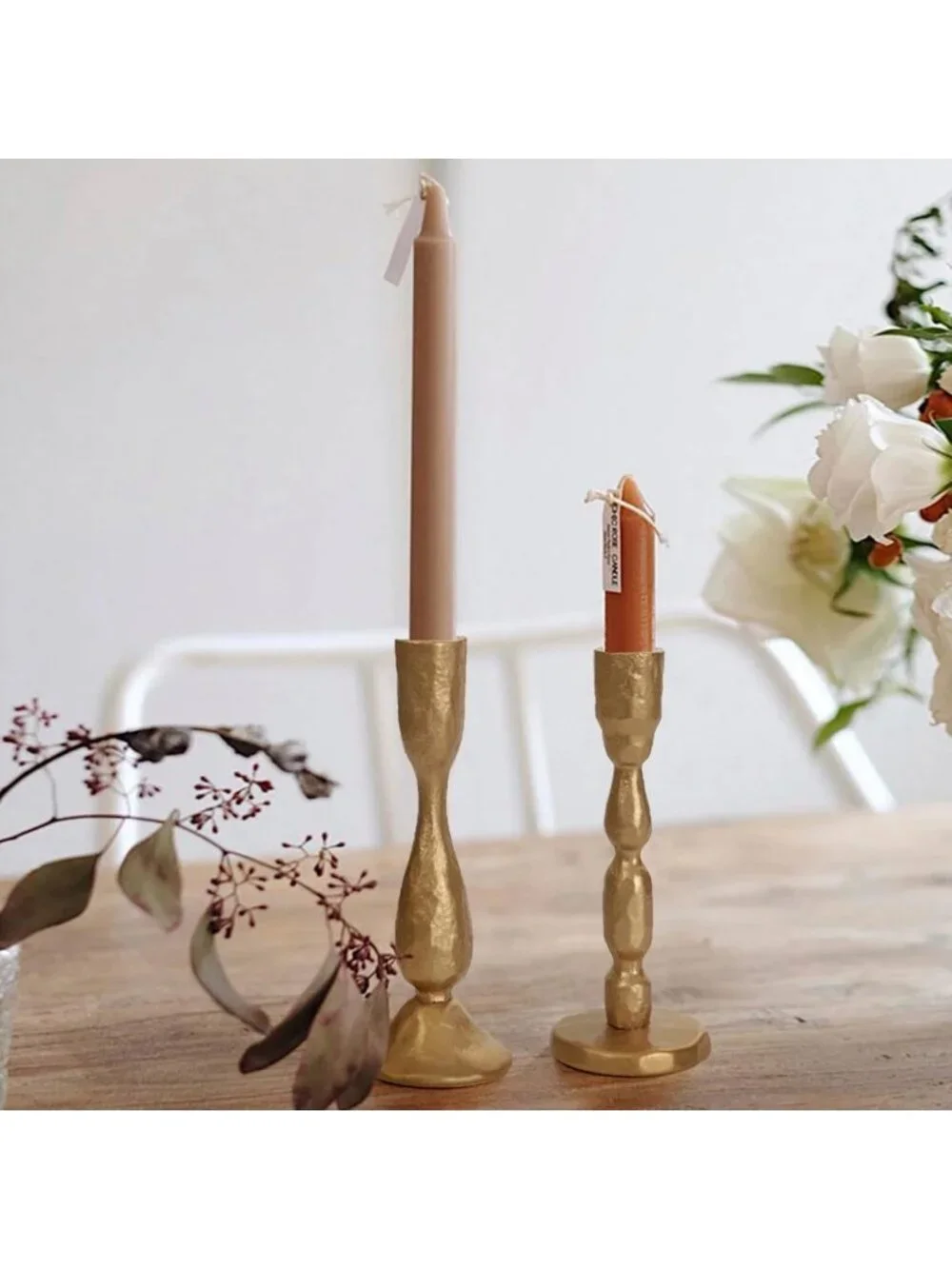 Handcrafted Antique Brass Taper Candle Holders - Set of 2 Decorative